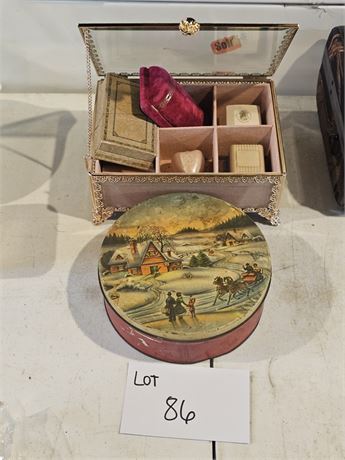 Pink Glass Top Jewelry Case With Vintage Assorted Jewelry Boxes