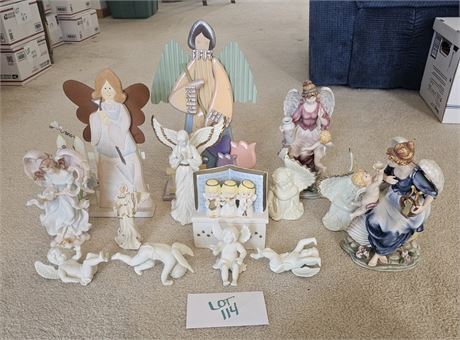 Large Lot Of Mixed Angel Decor- Figurines, Cutouts Etc Sizes, Style & Maker Vary