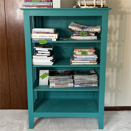 Teal Painted 4-Tier Wood Bookcase - MEASURES ??