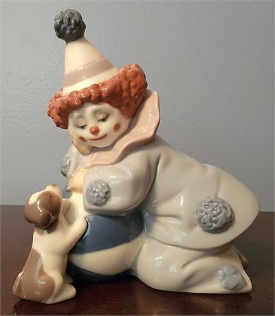 Lladro "Pierrot Clown W/Puppy & Ball" Figurine