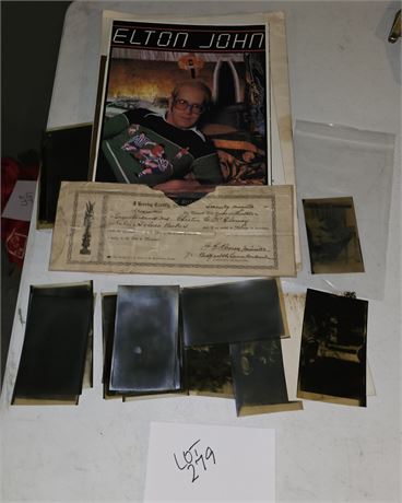 Mixed Vintage Lot: Early 1900's Negatives, Concert Programs, Elton John, Hockey