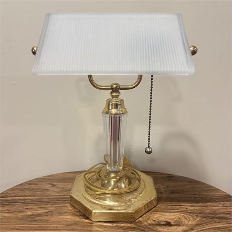 Brass and Glass Desk/Table Lamp - Works