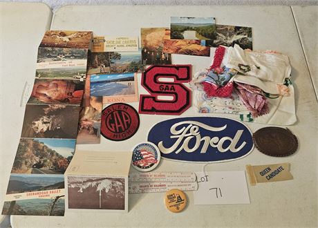 Misc Mixed Lot- Patches, Letter, Hankies, Postcards & More