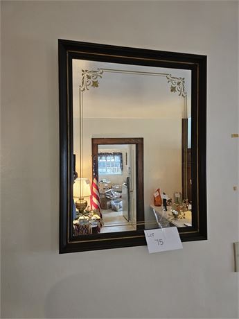 Etched Design Wood Frame Wall Mirror