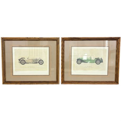 Signed Kenneth Chapman Antique Car Colored Lithographs - Set of 2