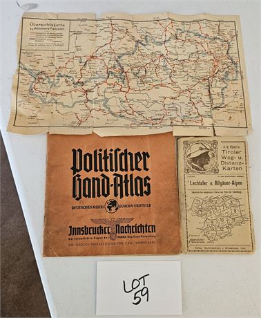 WW2 German Railroad Map, German Political Hand Atlas, Swiss Alps Map