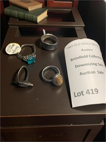 Sterling Silver Ring Lot - Class Ring, Tigers Eye Scarab, Sarah Coventry & More