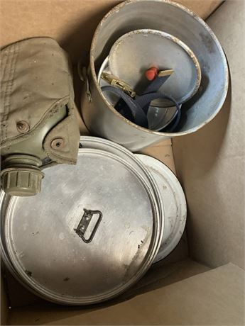Canteen, Metal Pots & Pan With Lids Camping Lot