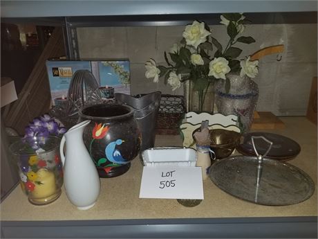 Mixed Decor Lot- Vases, Candle Holders, Faux Floral & More