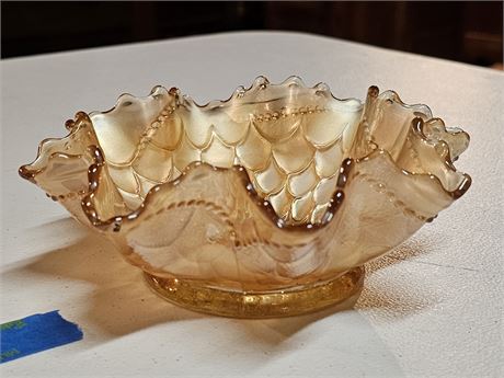 Dugan Fish Scale & Bead Carnival Glass Bowl