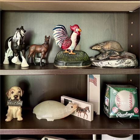 Animal Related Figurines & Collectibles Lot - Ceramic, Stone, Cast Iron....