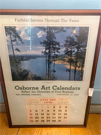 Framed 1958 Scenic Landscape Art Calendar Advertisement By The Osborne Company