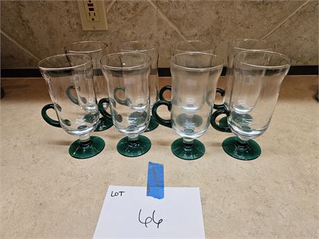 Blown Glass Irish Coffee Cappuccino Mugs Clear with Teal Green Handle & Base