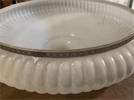 Opal White Milk Glass Torchiere Lamp Shade W/Ribbed Swirling Pattern