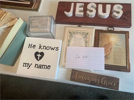 Wood Religious Plaques And 2 Sets Of Prayer Cards In Boxes Jesus Amazing Grace