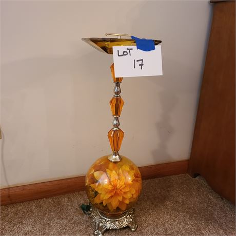 MCM Lucite Amber Glass Ashtray with Lights Inside