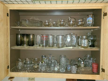 Cupboard Cleanout:Mixed Kitchen Glassware/Drinking Glasses/Mugs/S&P's & More