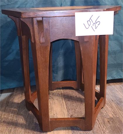 Stickley Octagon Side Table with Tan Leather Inlay