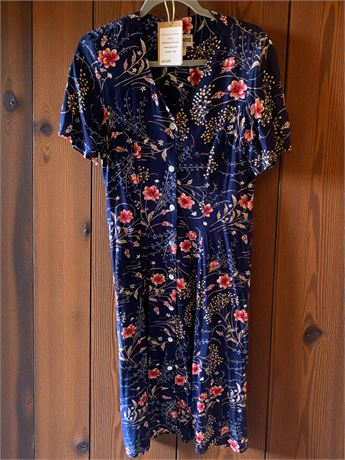 Michael Matisse New York Navy Blue  Short Sleeve Floral Button Front Midi Dress