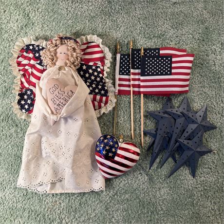Mixed Patriotic Decor with Radko Heart Shaped Ornament and More