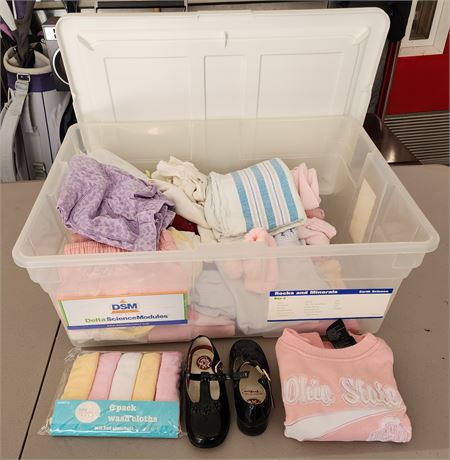 Assorted Baby Blankets, Shoes, Washclothes, Clothing