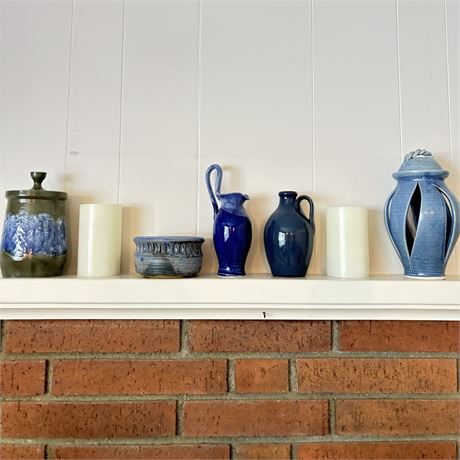 Art Pottery and Candles - Mantel Shelf Contents