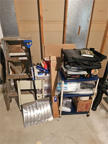 Garage & Workshop Misc Lot: Step Ladder / Rolling Cart & More