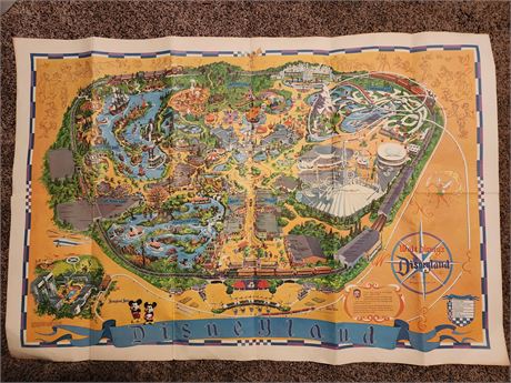 Rare 1968 Disneyland Map Poster & Miniature Ceramic Minnie/Mickey Figurines