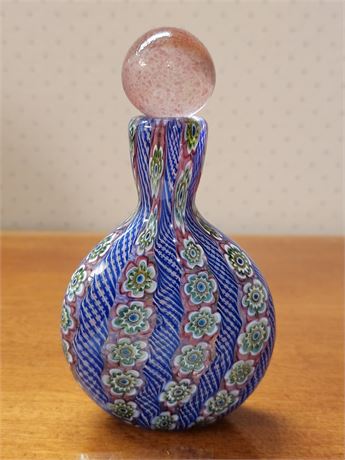 Galliano Ferro Murano Glass Millefiori Latticino Perfume Bottle w/Pink Ball Stop