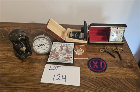 Ceramic Dog, Bertram Standard Meter, Elgin Alarm Clock & More