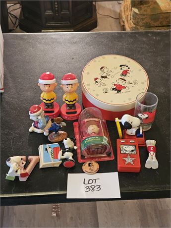 Peanuts Mixed Lot- Dessert Plates, Solar Figs, Bobble Head, Radio & More