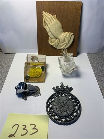 Dresser Top Lot Eye Glass Holder By Bircraft Perfume Bottle And A Whistle