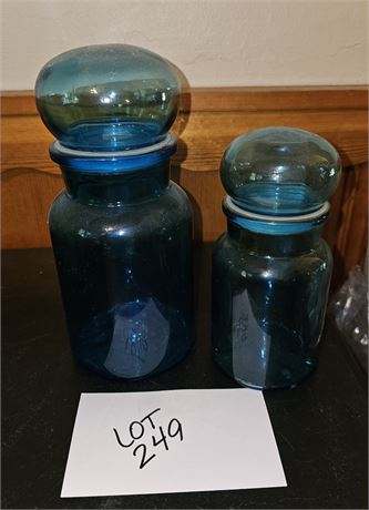 Vintage Belgian Blue Apothecary Lidded Jars