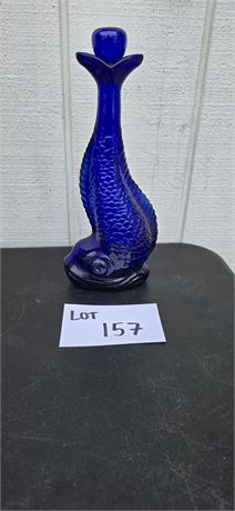 Vintage Cobalt 13" Italy Dolphin Fish Bottle With Stopper