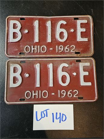 Vintage 1962 Ohio License Plate Set