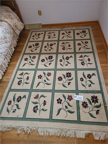 Sage,Cream & Burgundy Floral Area Rug