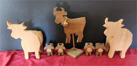 Wood carved cow decor