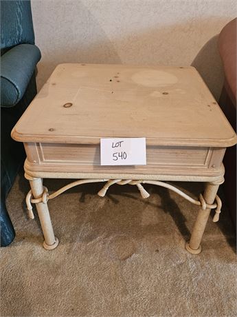 Vintage 80's Blonde Wood & Metal Side Table