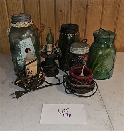 Antique Buttons With #10 Ball Jar, Converted Jar Light & More