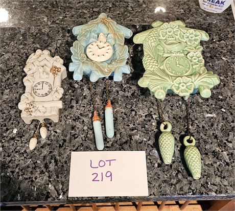 Antique Glazed Ceramic Cuckoo Clock Wall Pockets