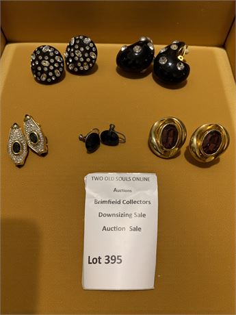 Black Lucite/Rhinestone Round & Yves Saint Laurent Purple/Gold Metal Clip Ons