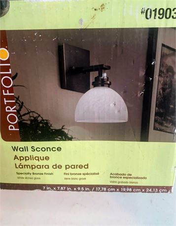 Portfolio Wall Sconce W/Specialty Bronze Finish & White Etched Glass Shade