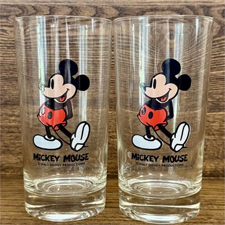 Vintage Pair Walt Disney Mickey Mouse Tumbler Glasses