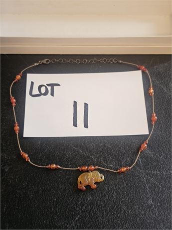 Sterling Amber Jade Elephant Necklace 18"L