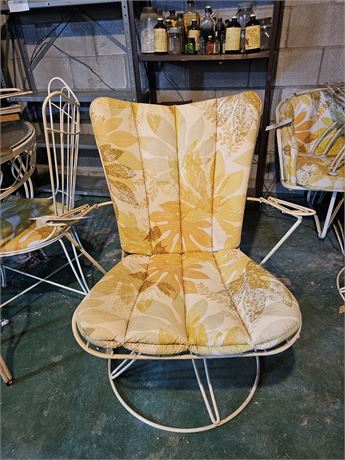 MCM Metal Outdoor Rocker with Yellow Leaf Vinyl Cushions