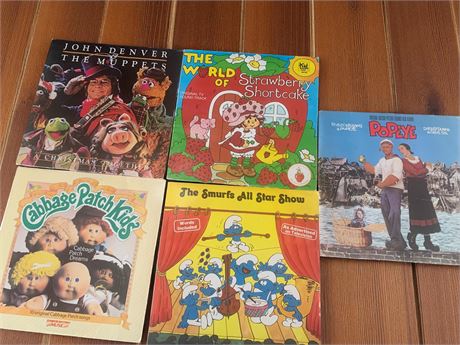 Childrens Record Album Lot of 5 - Smurfs, Muppets, Cabbage Patch Kids, Popeye