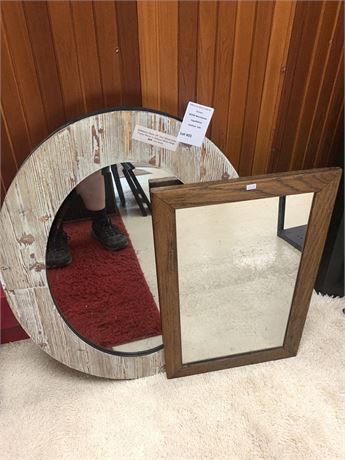 Oval Wood Framed Wall Mirror & Rectangular Wood Framed Wall Mirror