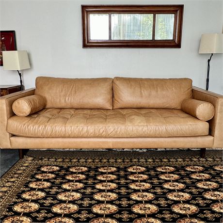 Woodworth Wooden Industries MCM Style Tan Leather Couch