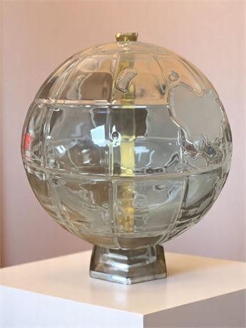 Frosted Lead Crystal World Globe Figurine On Brass/Metal Stand (German)