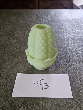 Fenton Custard Green Hobnail Fairy Lamp